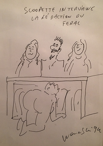 Jedna od karikatura koje je Wolinski nacrtao u redakciji Feral Tribunea 1994.