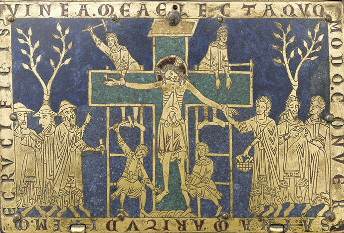 Raspeti Isus i jevrejski i nejevrejski dželati, emajlirani ćivot, oko 1170, Réunion des Musées Nationaux/Art Resource, New York