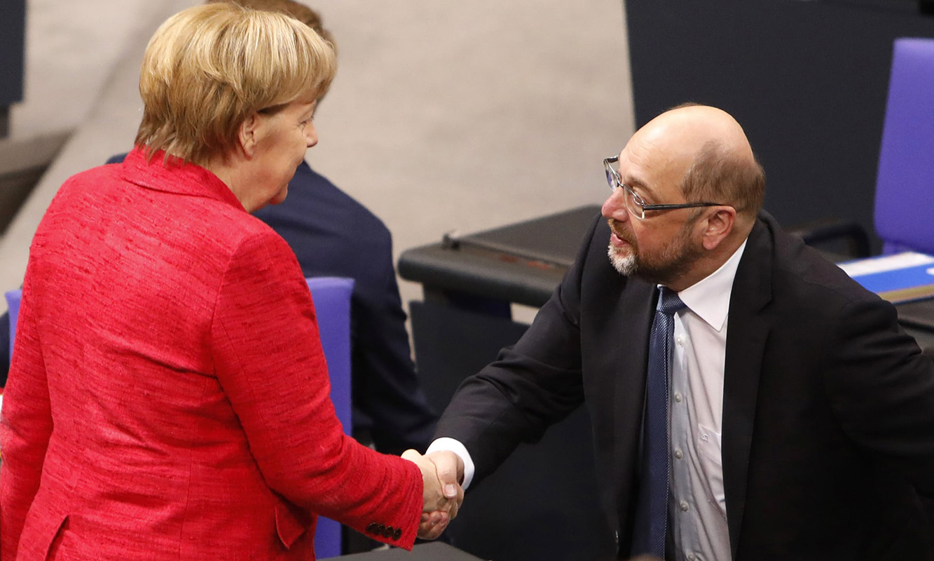 Angela Merkel i Martin Schulz, foto: Michele Tantussi/Getty Images