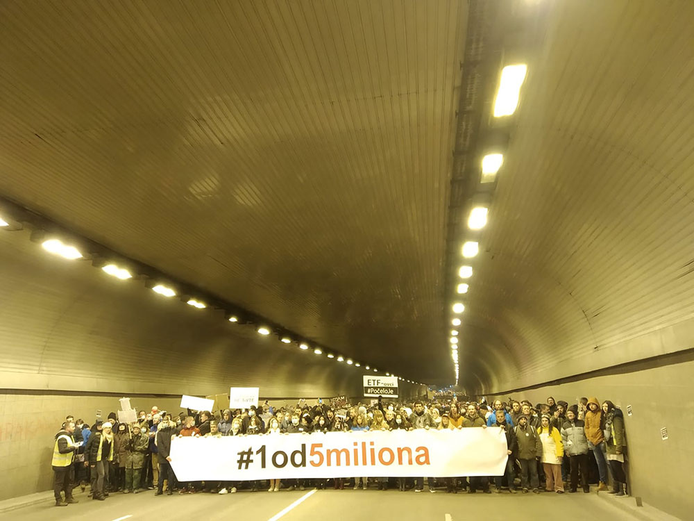 Protest #1od5miliona u tunelu na Zelenom vencu, Beograd