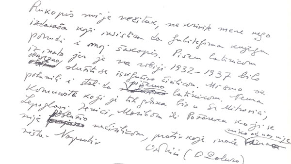 Pismo Oskara Daviča iz 1986.