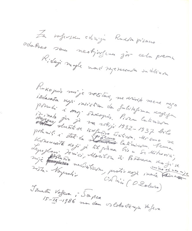 Pismo Oskara Daviča iz 1986.
