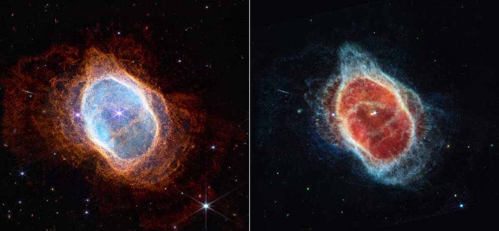 Prizori magline Južnog prstena u blisko-infracrvenoj svetlosti (levo) i srednje-infracrvenoj svetlosti (desno), foto: Nasa